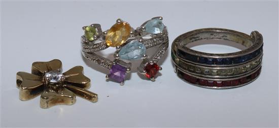2 Multi gem rings and a diamond ornament